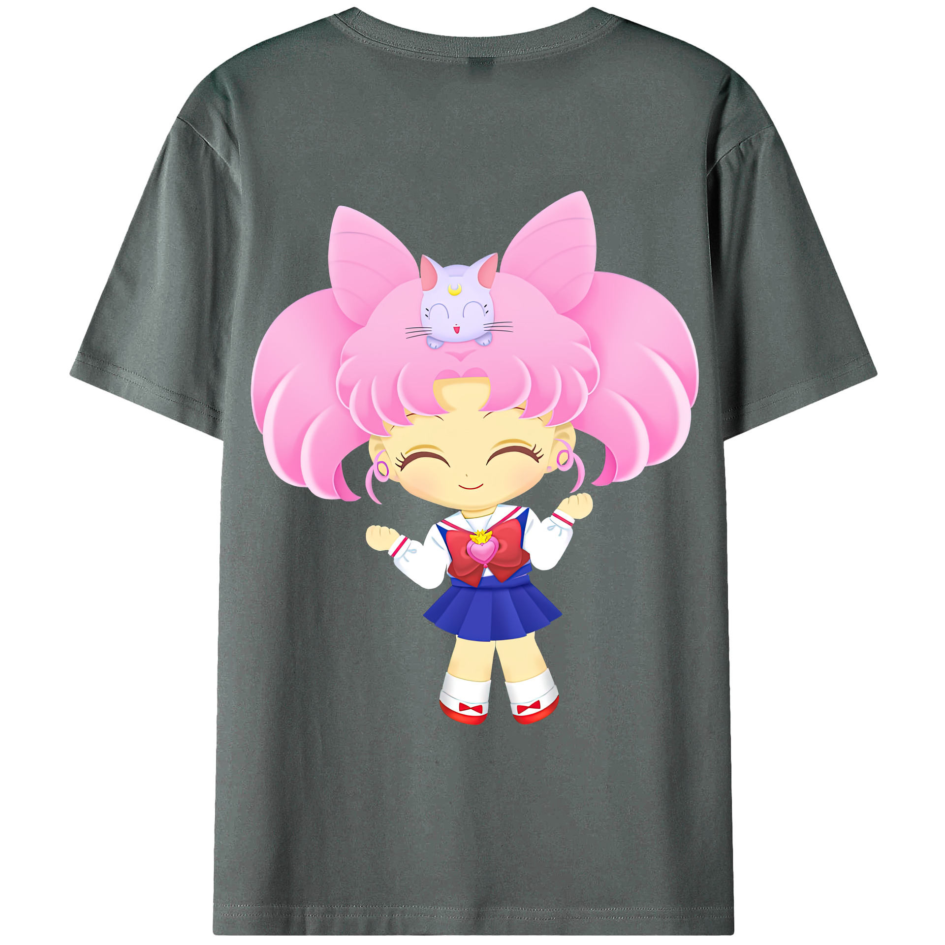 （画像用） 美少女戦士セーラームーン ちびうさ Sailor Moon Chibiusa Tsukino Usagi Small Lady Serenity 綿100％ メンズ半袖Tシャツ（バックプリント） 通気性